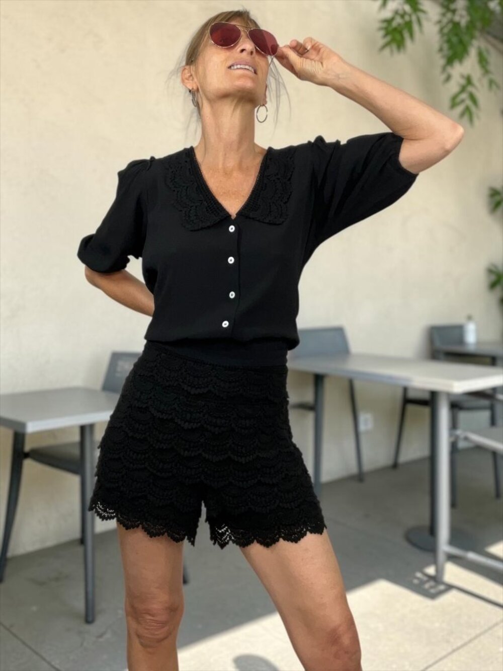 Maje Playsuit Romper 38 M Noir Black Crochet Lace Balloon Sleeve